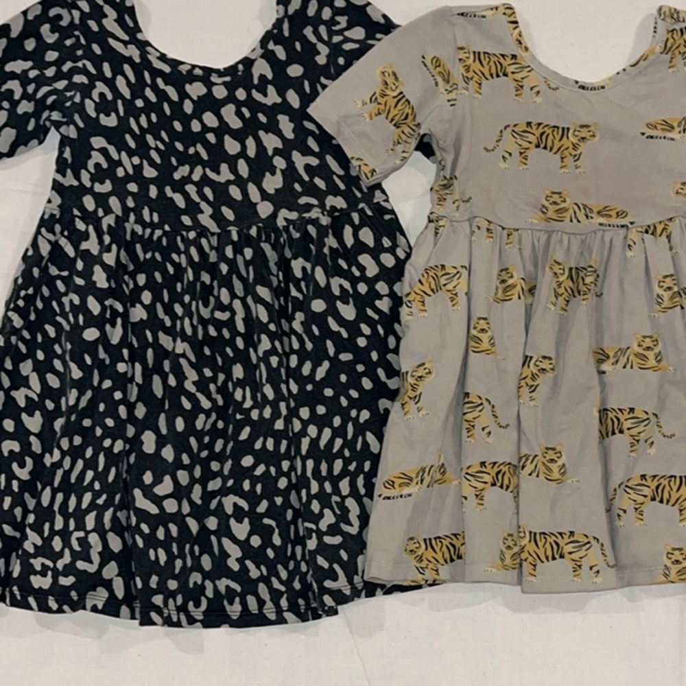 Kids Short Sleeve Tiger Print Dress - Gray and Black